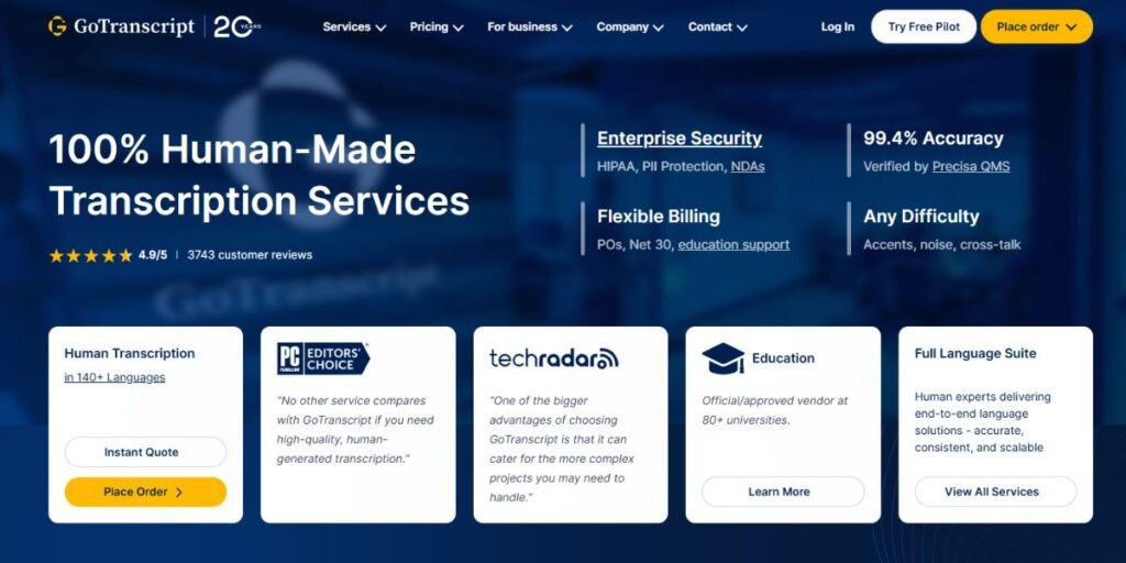 GoTranscript website GoTranscript website