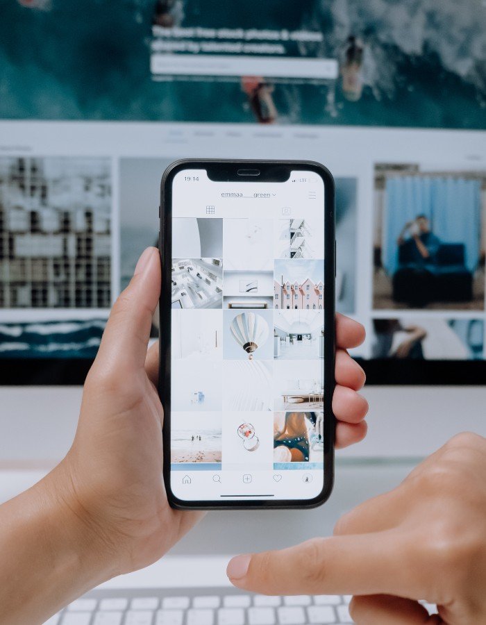 Start an Instagram Theme Page A person showing travel based Instagram theme page.